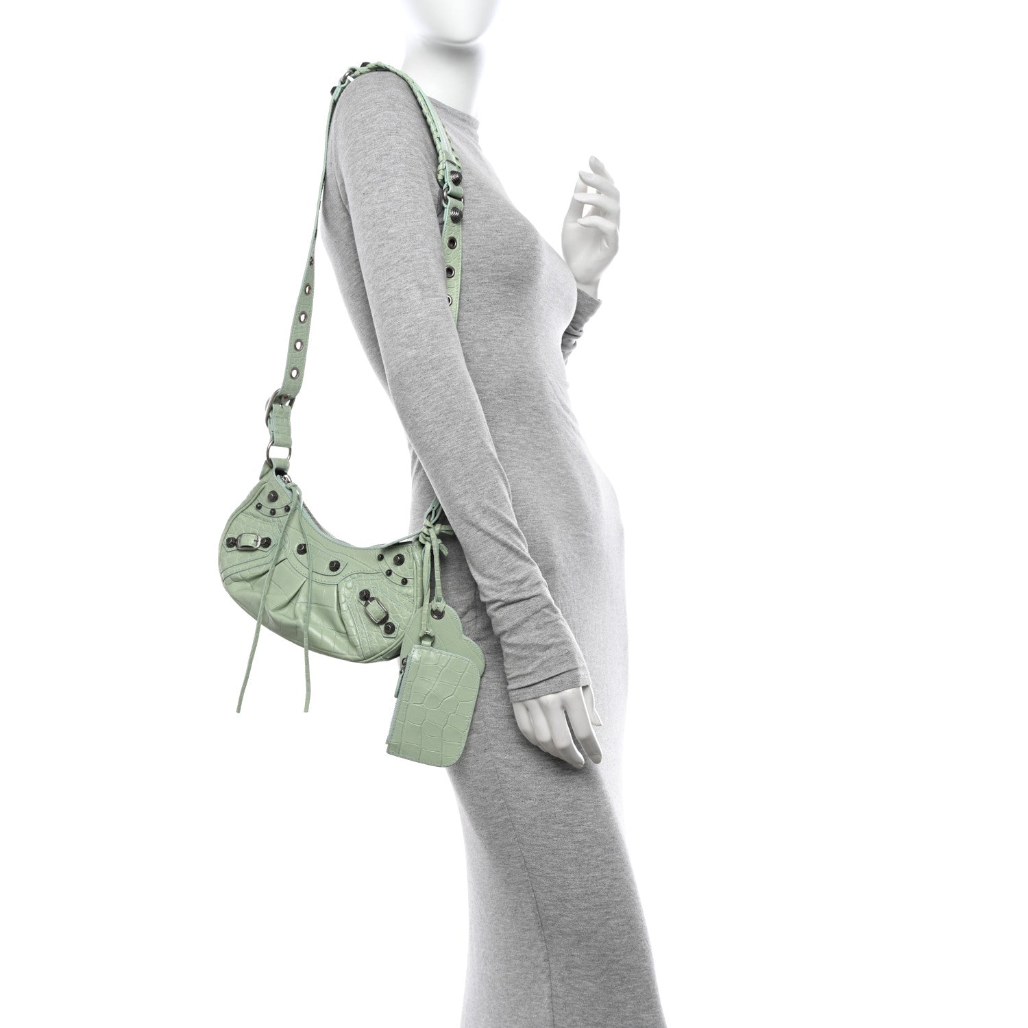 Balenciaga Extra Supple Calfskin Crocodile Embossed Le Cagole Shoulder Bag XS Light Green 2 of 12