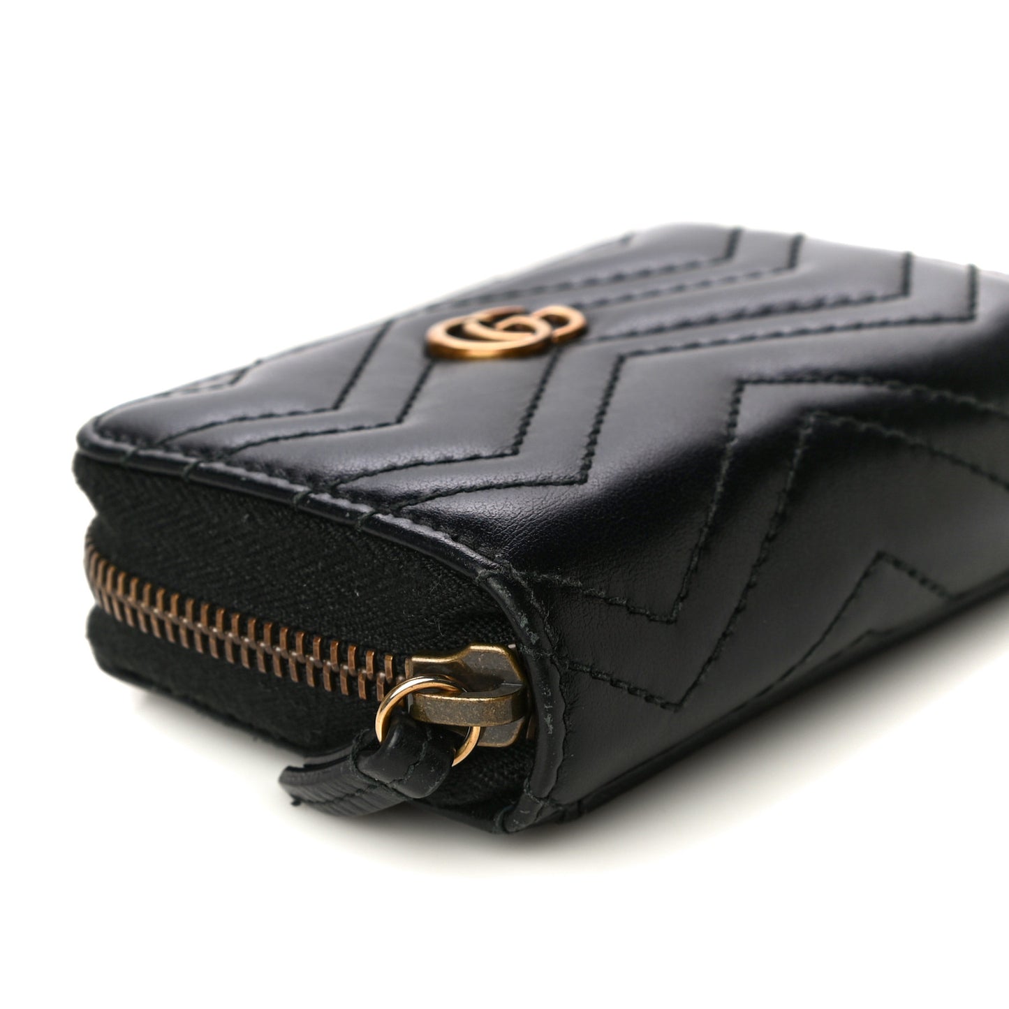 Calfskin Matelasse GG Marmont Zip Around Card Case Black