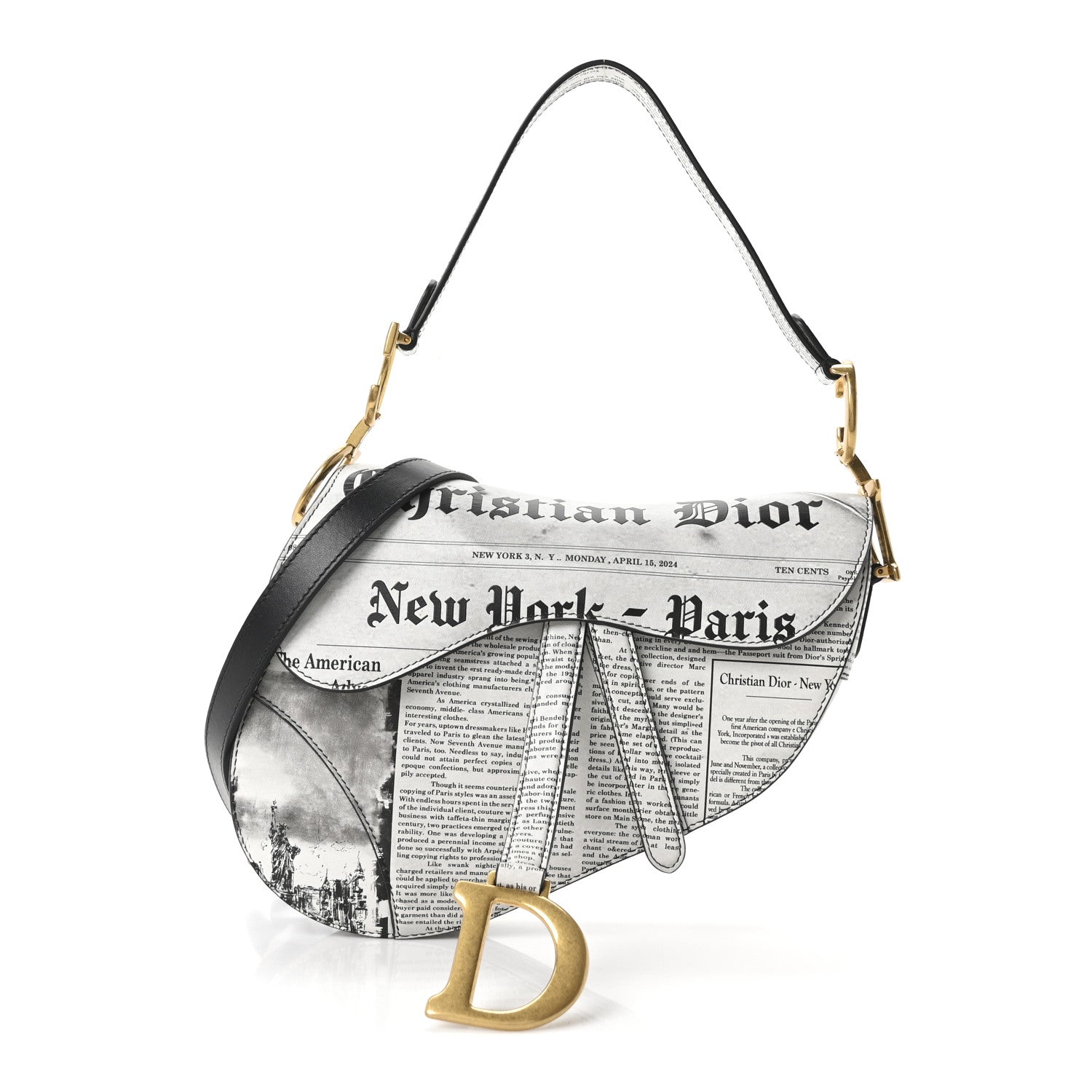 Christian Dior Calfskin Newspaper Printed Saddle Bag With Strap