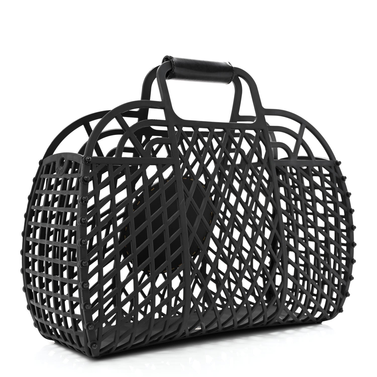 Fendi Recycled Plastic Vitello Liberty Matte Medium Fendi Basket Black Miele Scuro 3 of 11