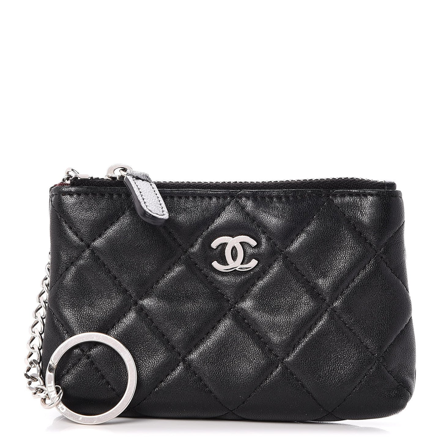 Lambskin Quilted Key Holder Case Black