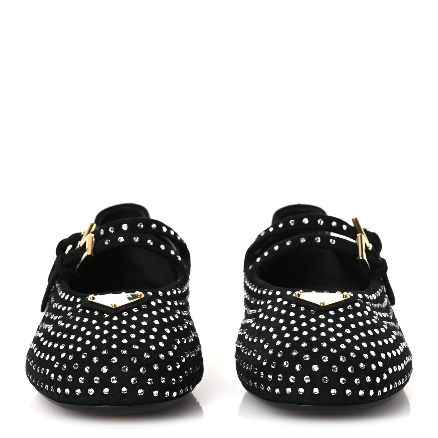 Suede Crystal Studded Ballerina Flats 37 Black