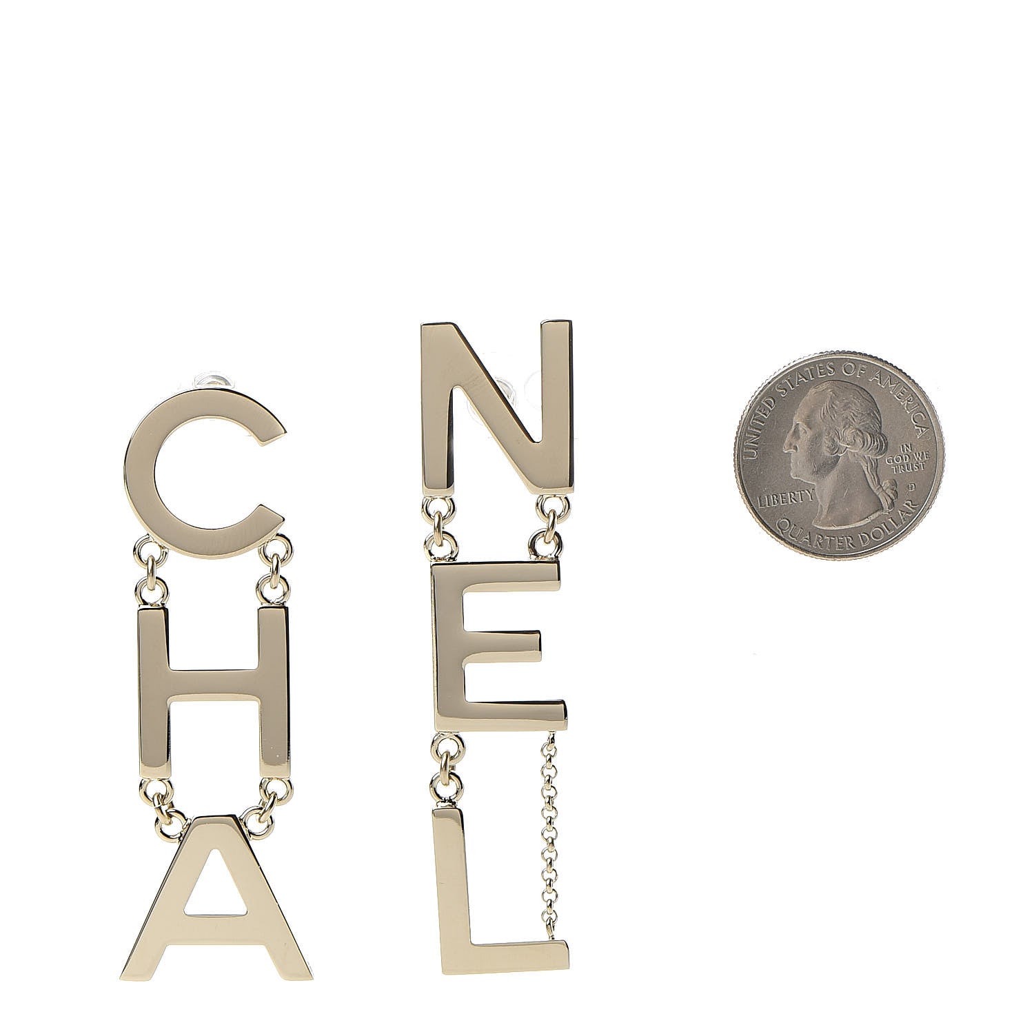 Chanel Metal Cha-Nel Logo Drop Earrings Gold 2 of 5