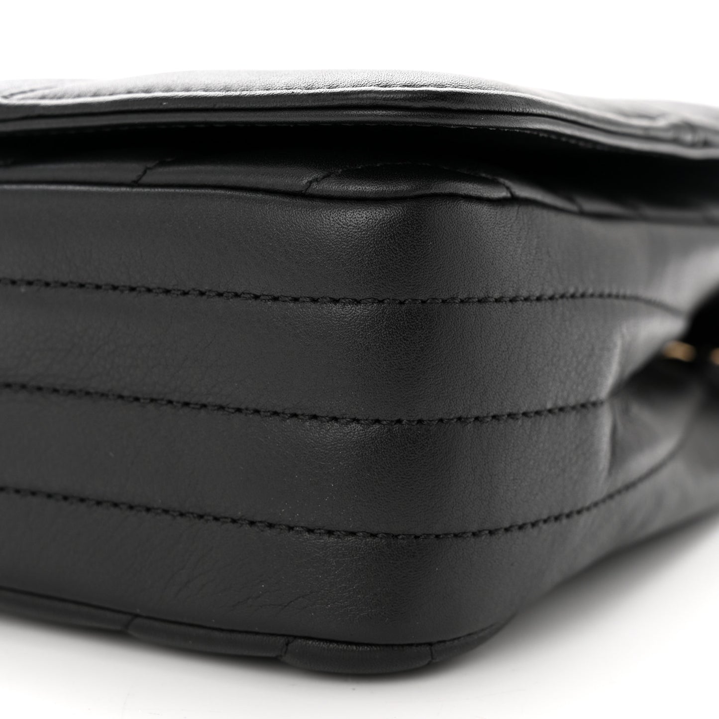 Calfskin Chevron Quilted Large Statement Flap Black