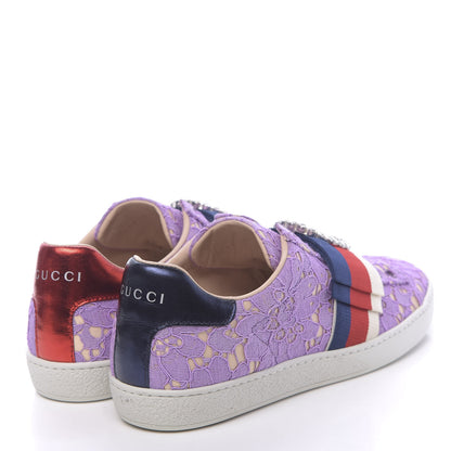 Gucci Lace Crystal Sylvie Web Flower Leaf Womens Ace Sneakers 37.5 Wisteria Perfect Pink 4 of 10