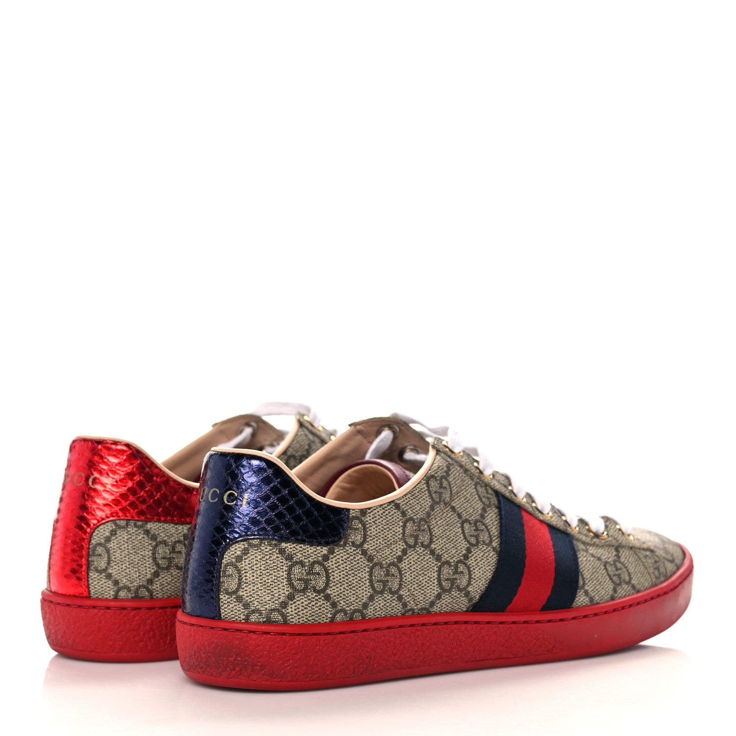 Gucci GG Supreme Monogram Ayers Mens New Ace Low-Top Sneaker 36 Beige Red 4 of 8