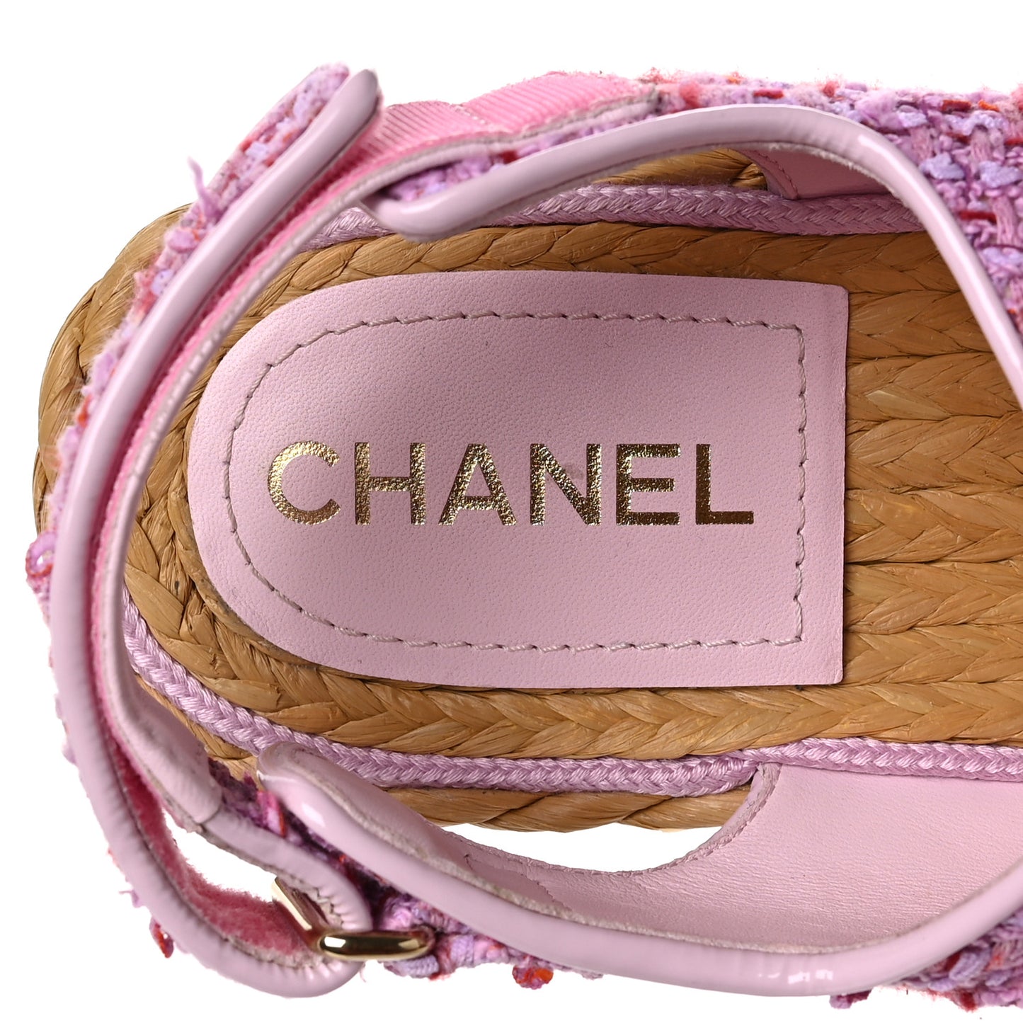 Tweed Patent Calfskin Velcro Dad Sandals 37.5 Pink Multicolor
