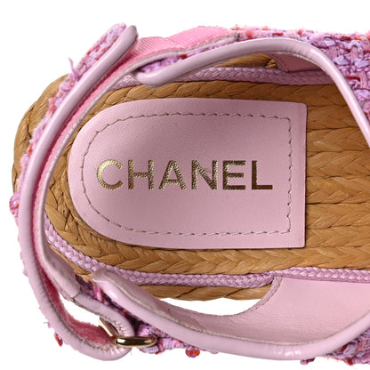 Chanel Tweed Patent Calfskin Velcro Dad Sandals 37.5 Pink Multicolor 9 of 9