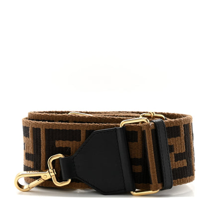 Fendi Jacquard Ribbon Vitello King FF Adjustable Strap You Fango Marrone Black 1 of 5