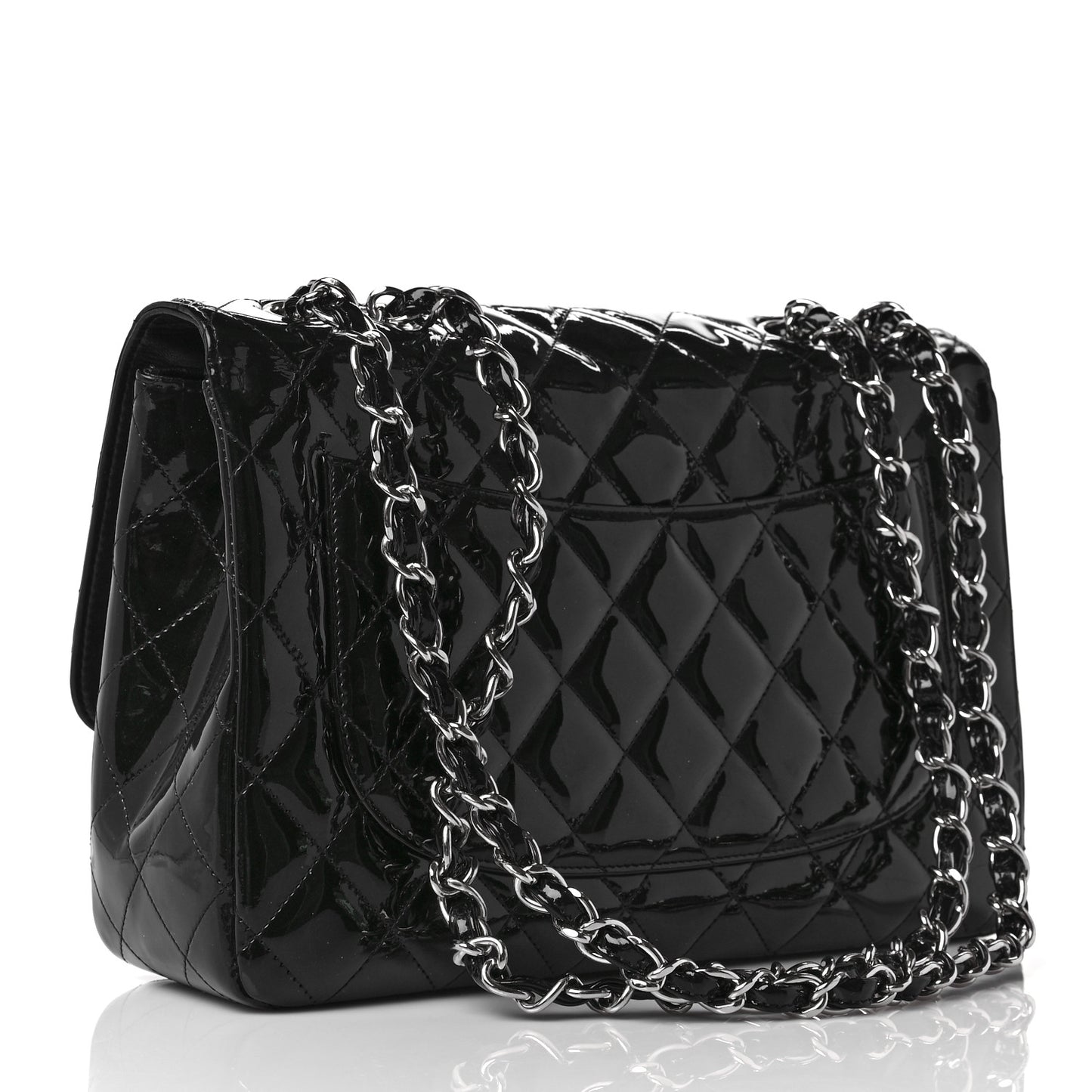 Patent Quilted Jumbo Single Flap Black