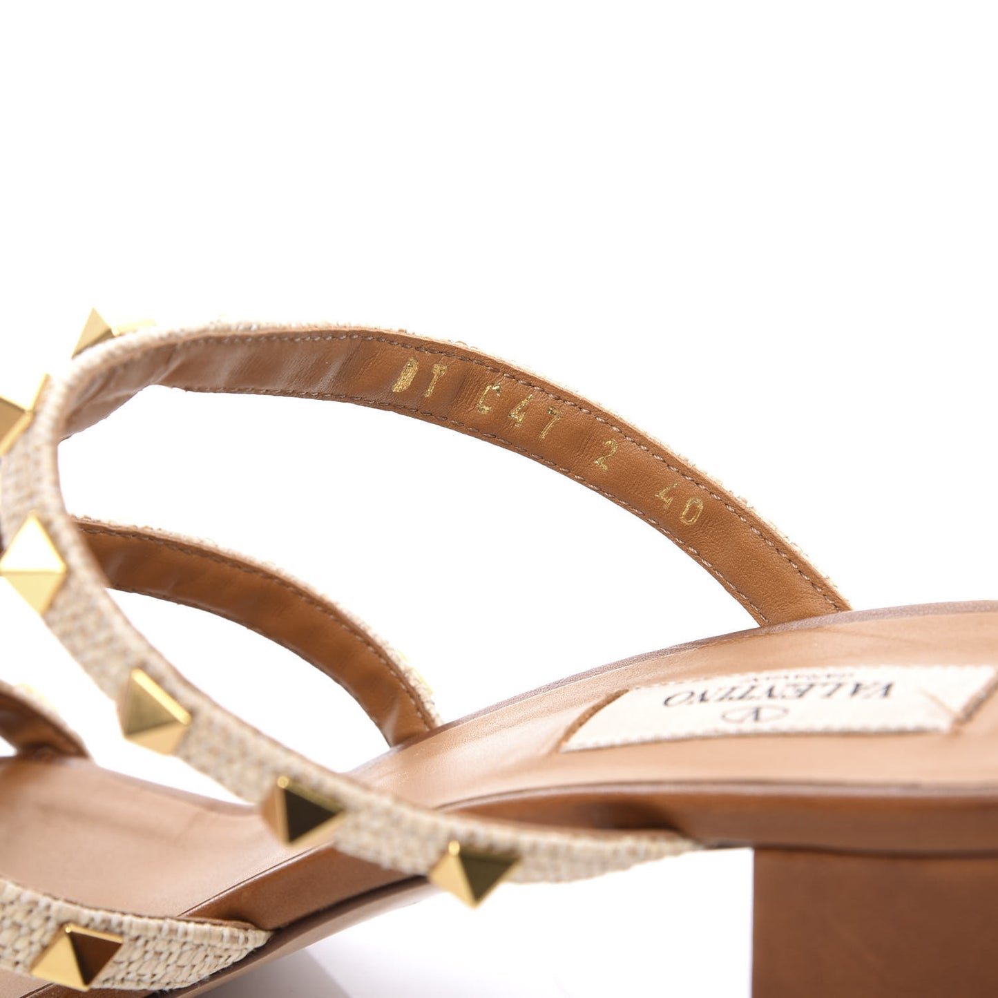 Raffia Calfskin Rockstud 60mm Caged Slide Sandals 40 Naturale
