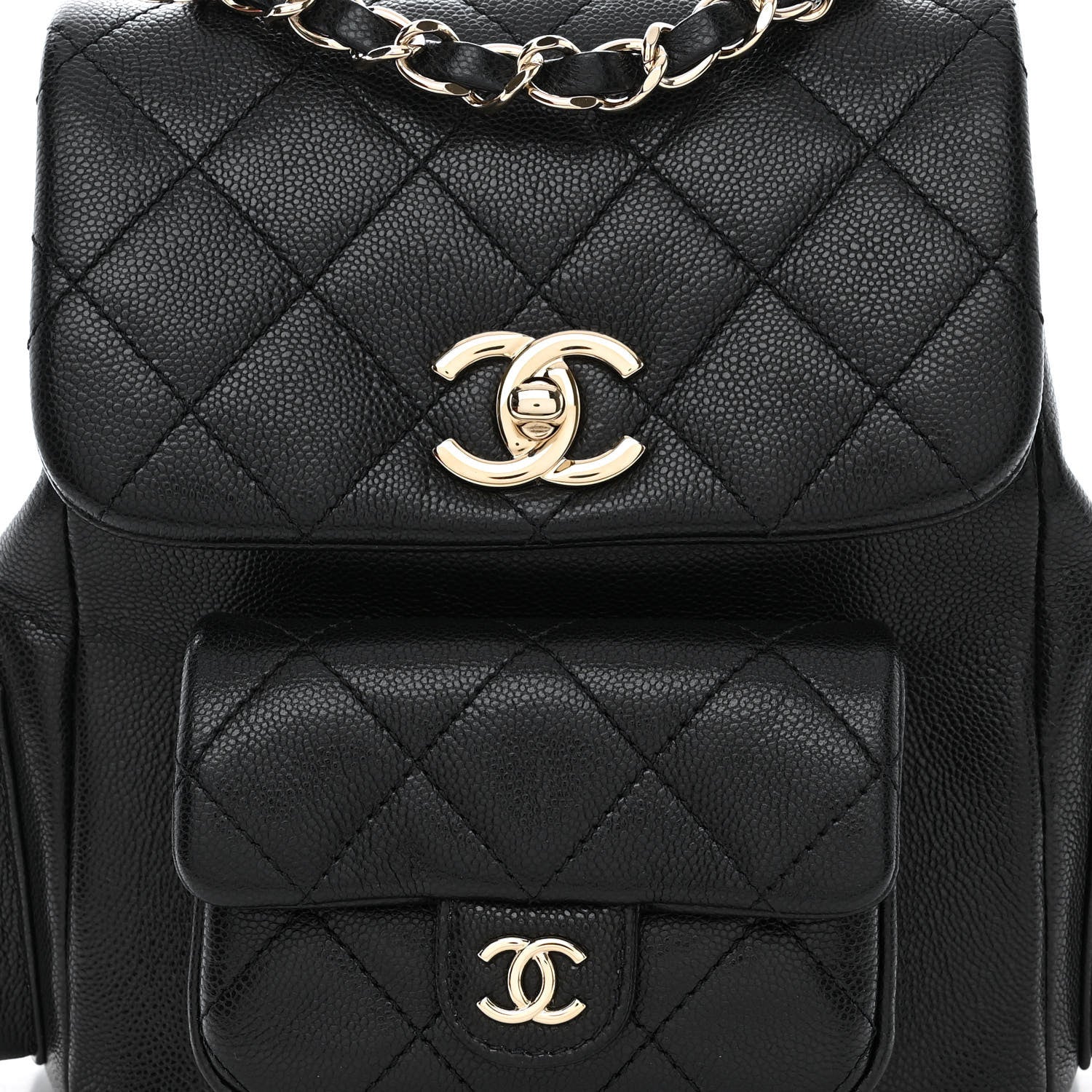 Chanel Shiny Caviar Quilted Small Pockets Drawstring Backpack Black 8 of 12