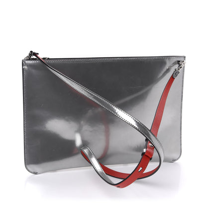 Christian Louboutin Patent Calfskin Glitter Studded Loubiclutch Crossbody Clutch Silver 3 of 9