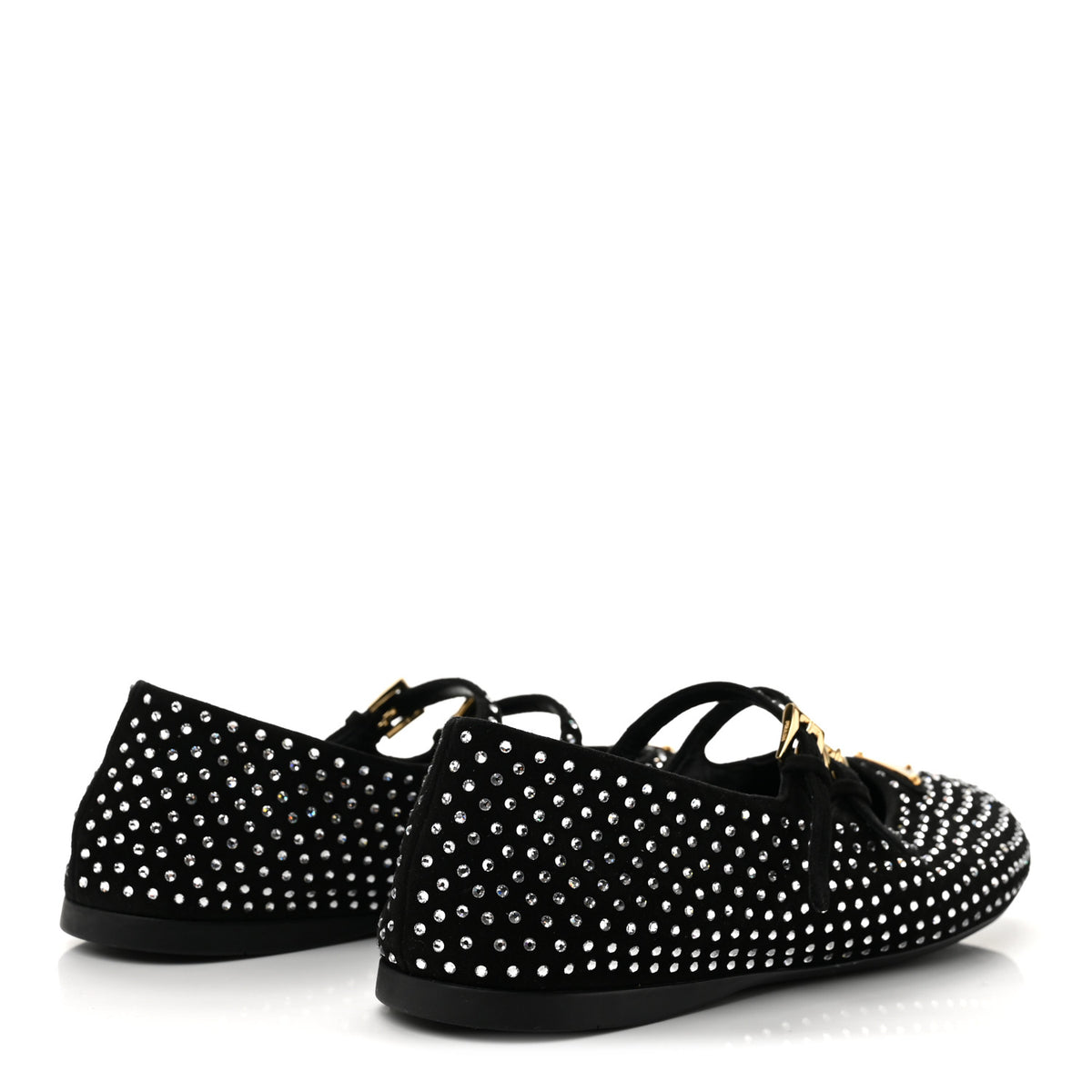 Prada Suede Crystal Studded Ballerina Flats 38 Black 5 of 8