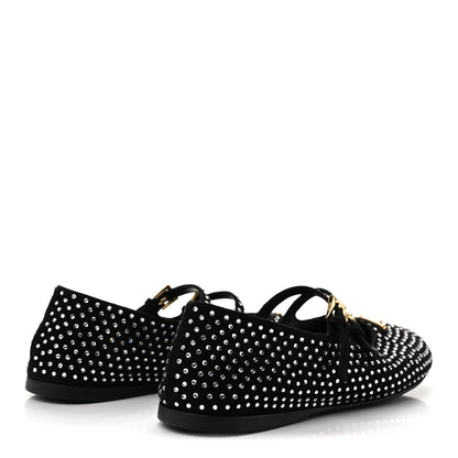Prada Suede Crystal Studded Ballerina Flats 38 Black 5 of 8