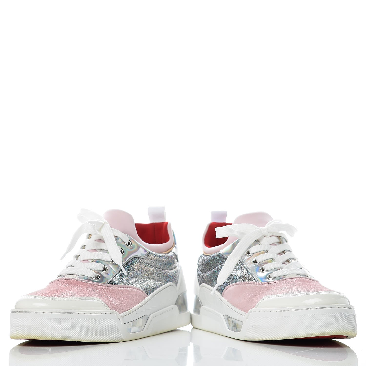 Christian Louboutin Metallic Calfskin Womens Aurelien Flat Sneakers 39.5 Silver Pink 6 of 11