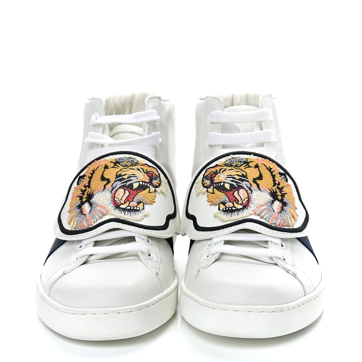 Calfskin Ayers Web Tiger Removable Patches Mens Ace High Top Sneakers 8.5 White