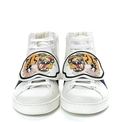 Gucci Calfskin Ayers Web Tiger Removable Patches Mens Ace High Top Sneakers 8.5 White 2 of 10