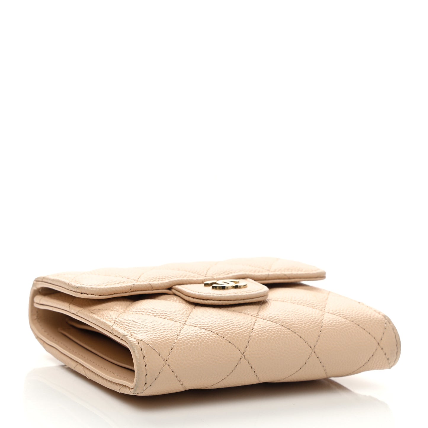 Caviar Quilted Compact Flap Wallet Beige