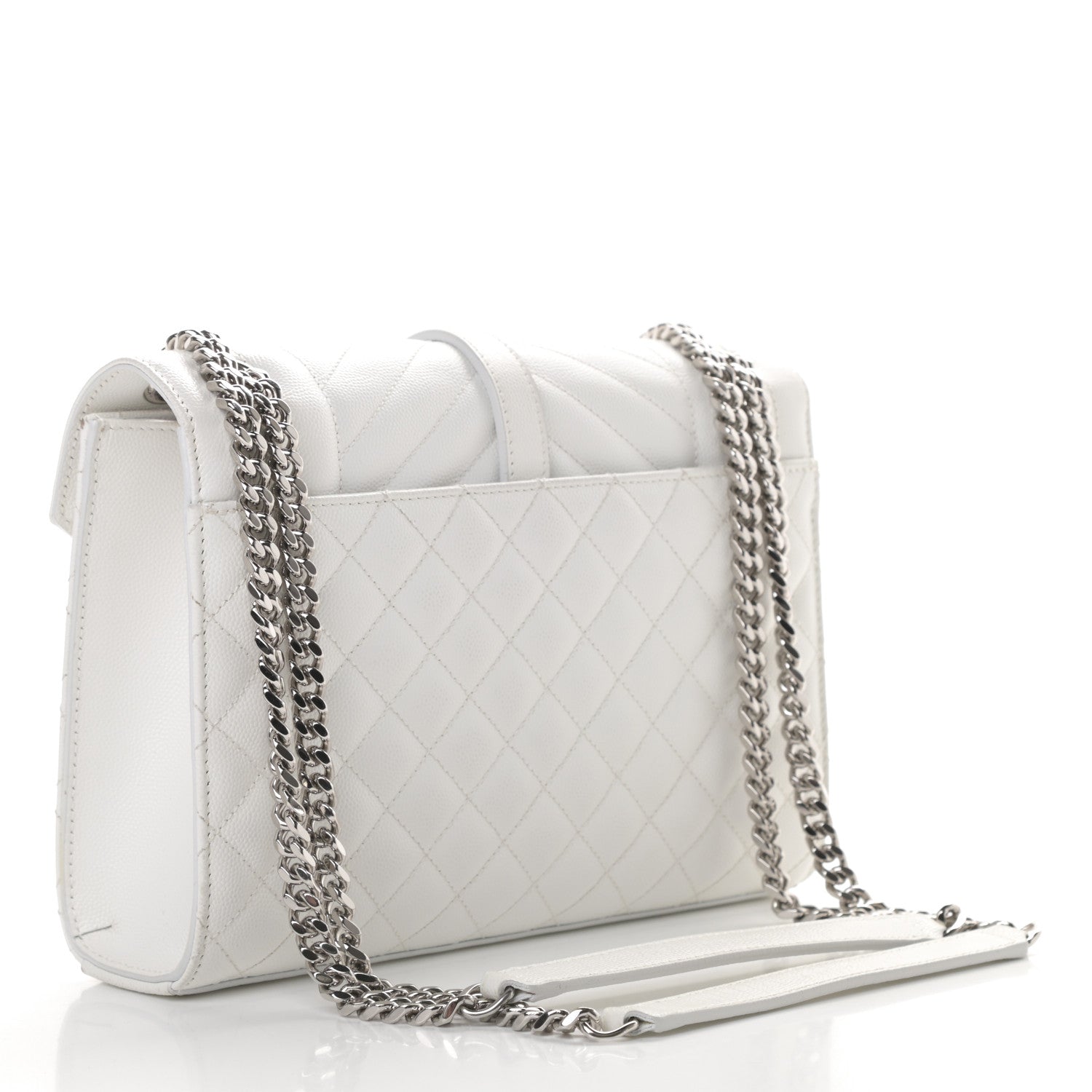 Saint Laurent Grain De Poudre Textured Mixed Matelasse Medium Triquilt Monogram Satchel Blanc Vintage 3 of 21