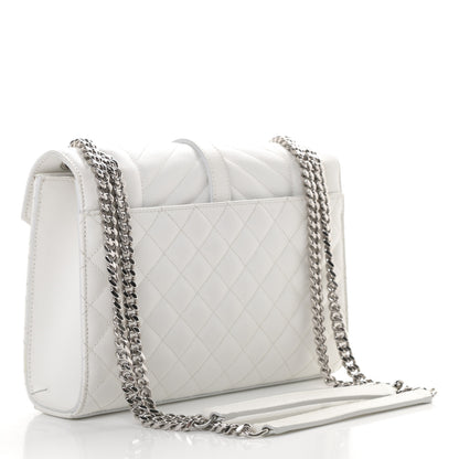 Saint Laurent Grain De Poudre Textured Mixed Matelasse Medium Triquilt Monogram Satchel Blanc Vintage 3 of 21