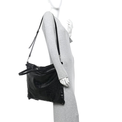 Saint Laurent Calfskin Crocodile Embossed Large Convertible ID Bag Black 2 of 9
