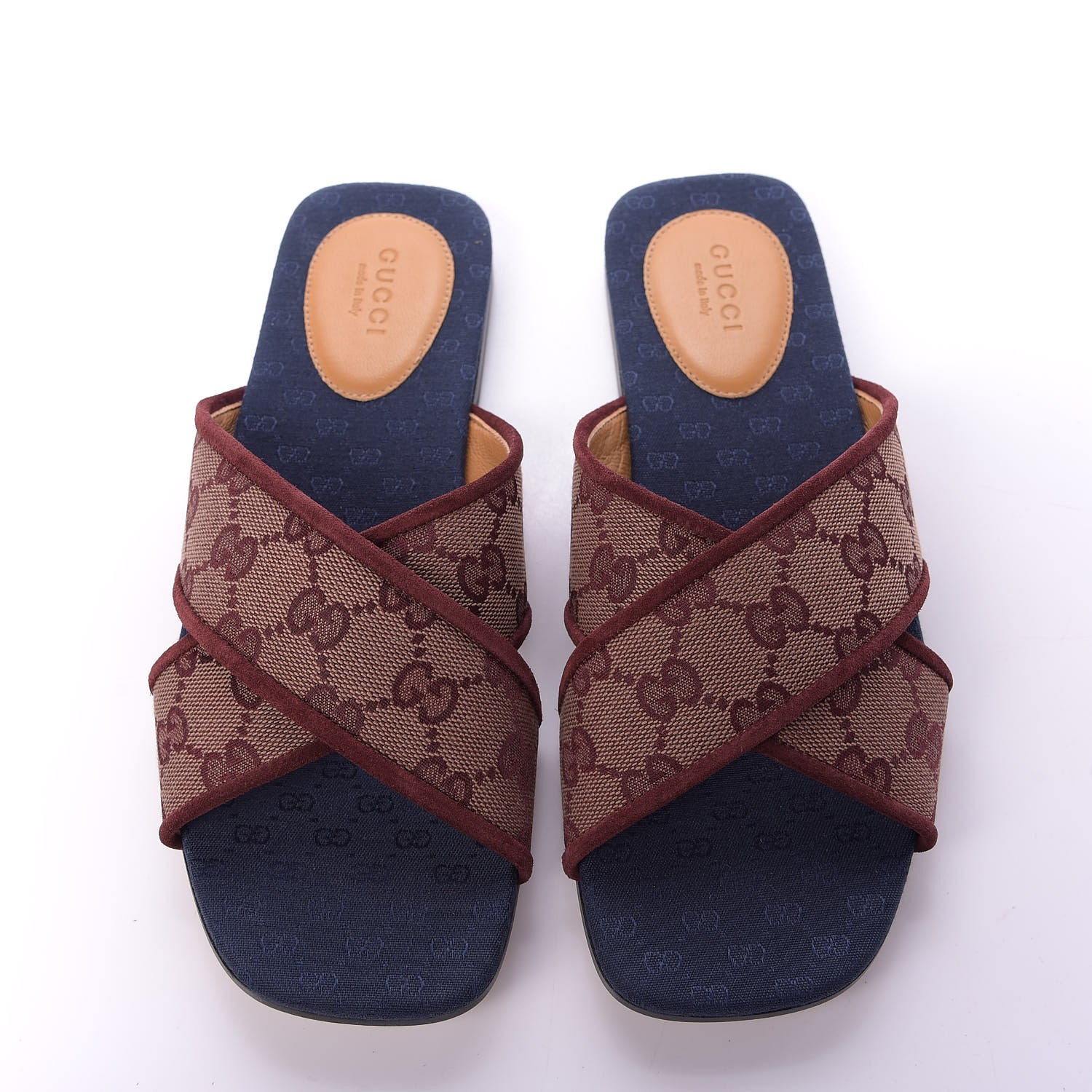 Gucci Canvas GG Monogram Womens Criss Cross Slide Sandals 37 Sahara Rubino Chardonnay 11 of 11