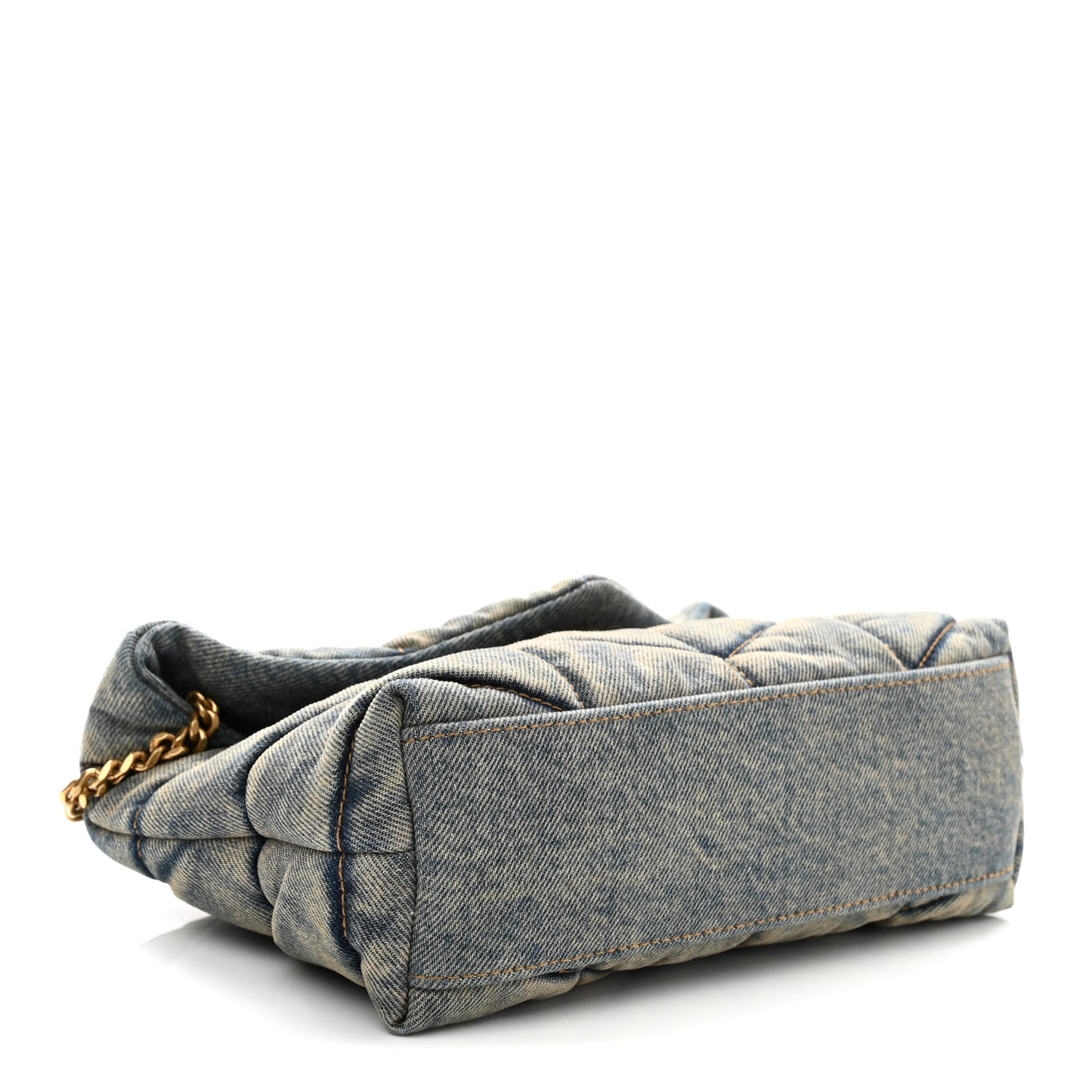 Denim Quilted Toy Loulou Puffer Monogram Chain Satchel Blue Black