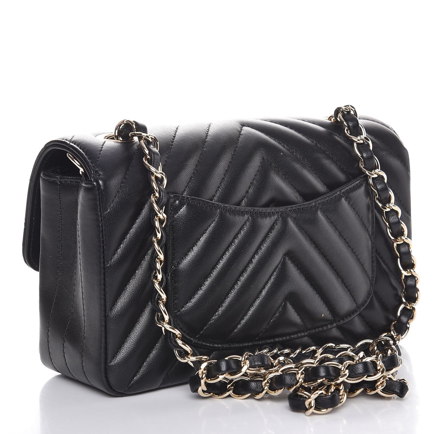 Lambskin Chevron Quilted Mini Rectangular Flap Black