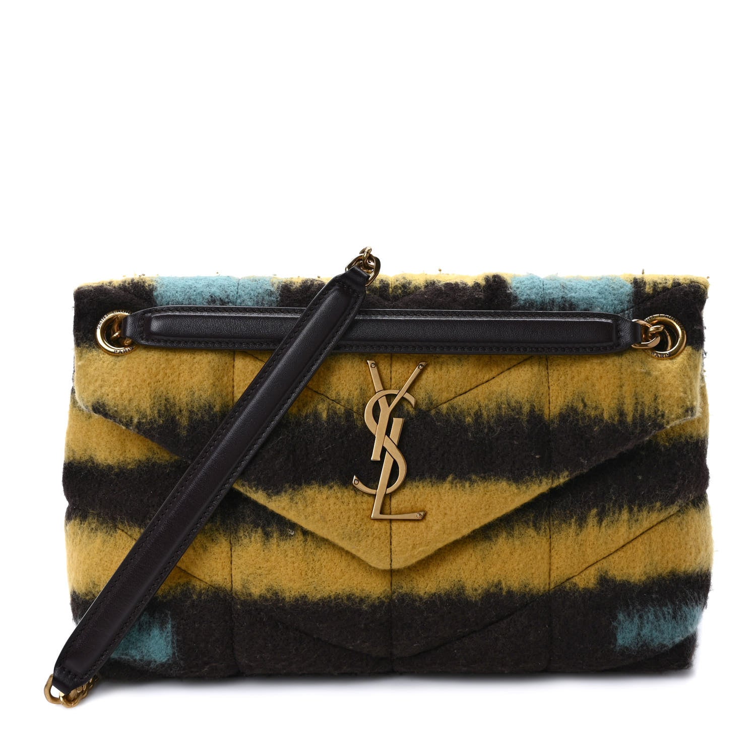 Saint Laurent Tie Dye Wool Quilted Small Loulou Puffer Monogram Chain Satchel Yellow Pacific Blue Dark Pecan 1 of 10