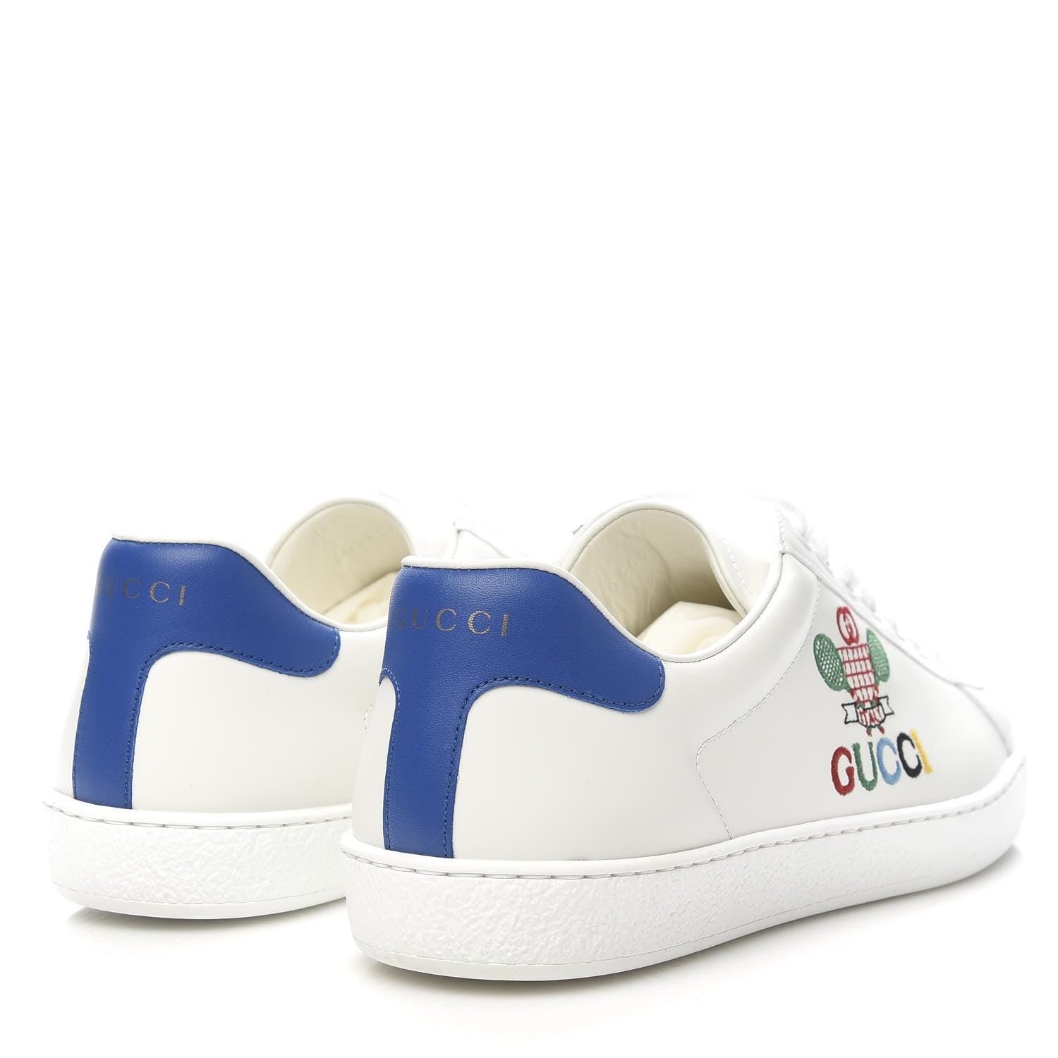 Gucci Calfskin Miro Soft Tennis Embroidered Mens Ace Sneakers 7.5 White Rio Blue 4 of 9