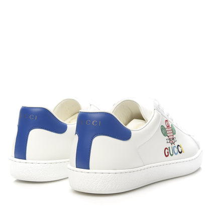 Gucci Calfskin Miro Soft Tennis Embroidered Mens Ace Sneakers 7.5 White Rio Blue 4 of 9