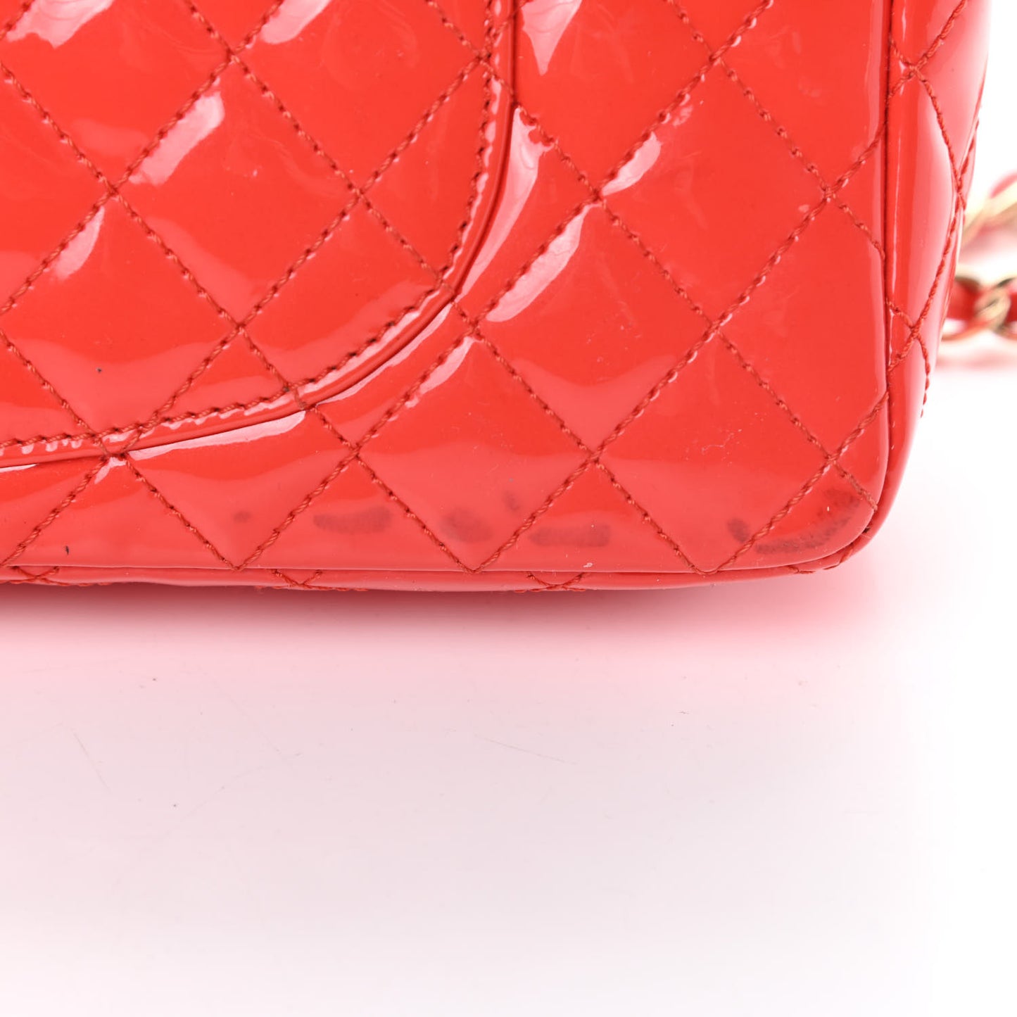 Patent Calfskin Quilted Valentine Charms Medium Single Flap Red