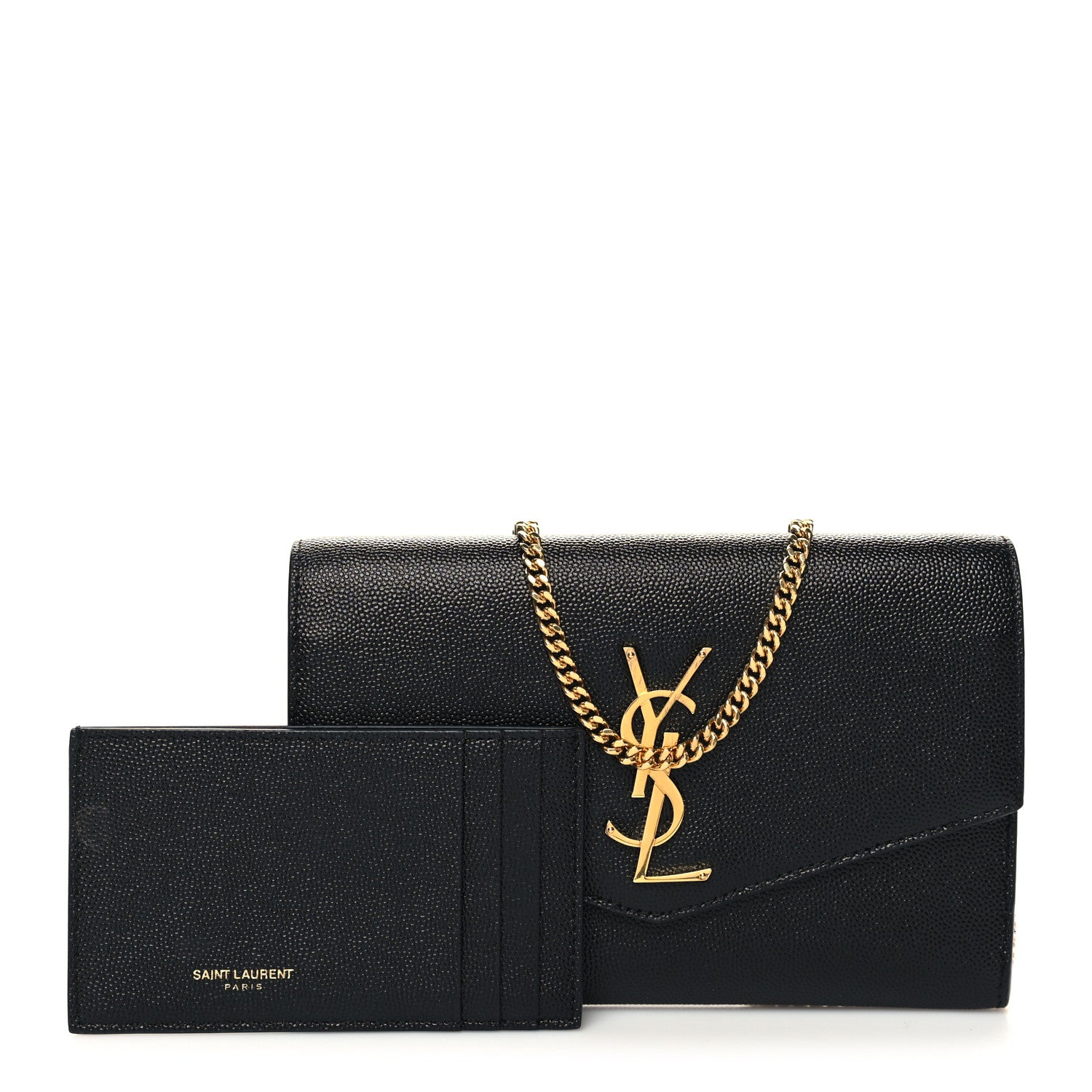 Saint Laurent Grain de Poudre Uptown Chain Wallet Black 1 of 11