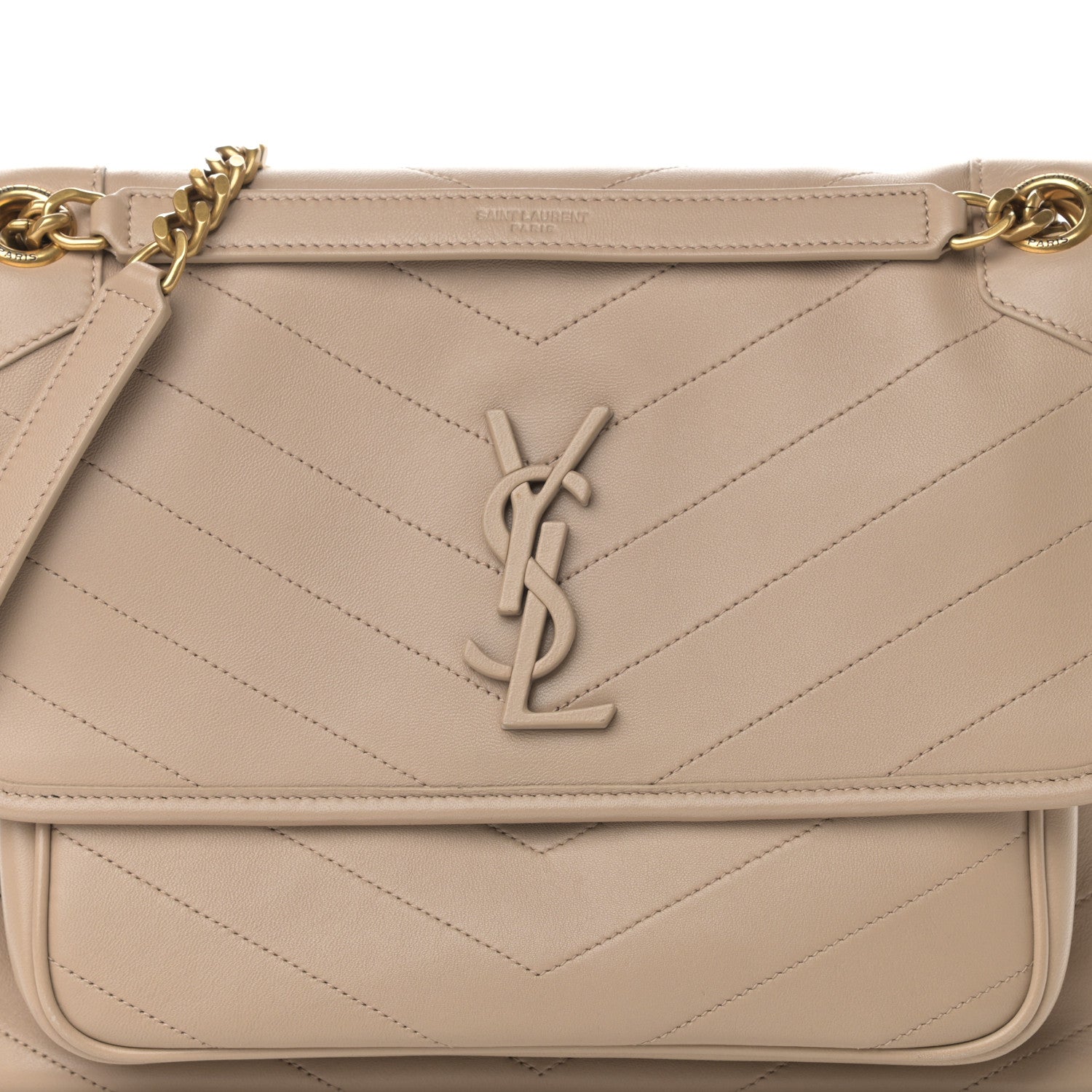 Saint Laurent Lambskin Matelasse Monogram Medium Niki Chain Satchel Dark Beige 8 of 12