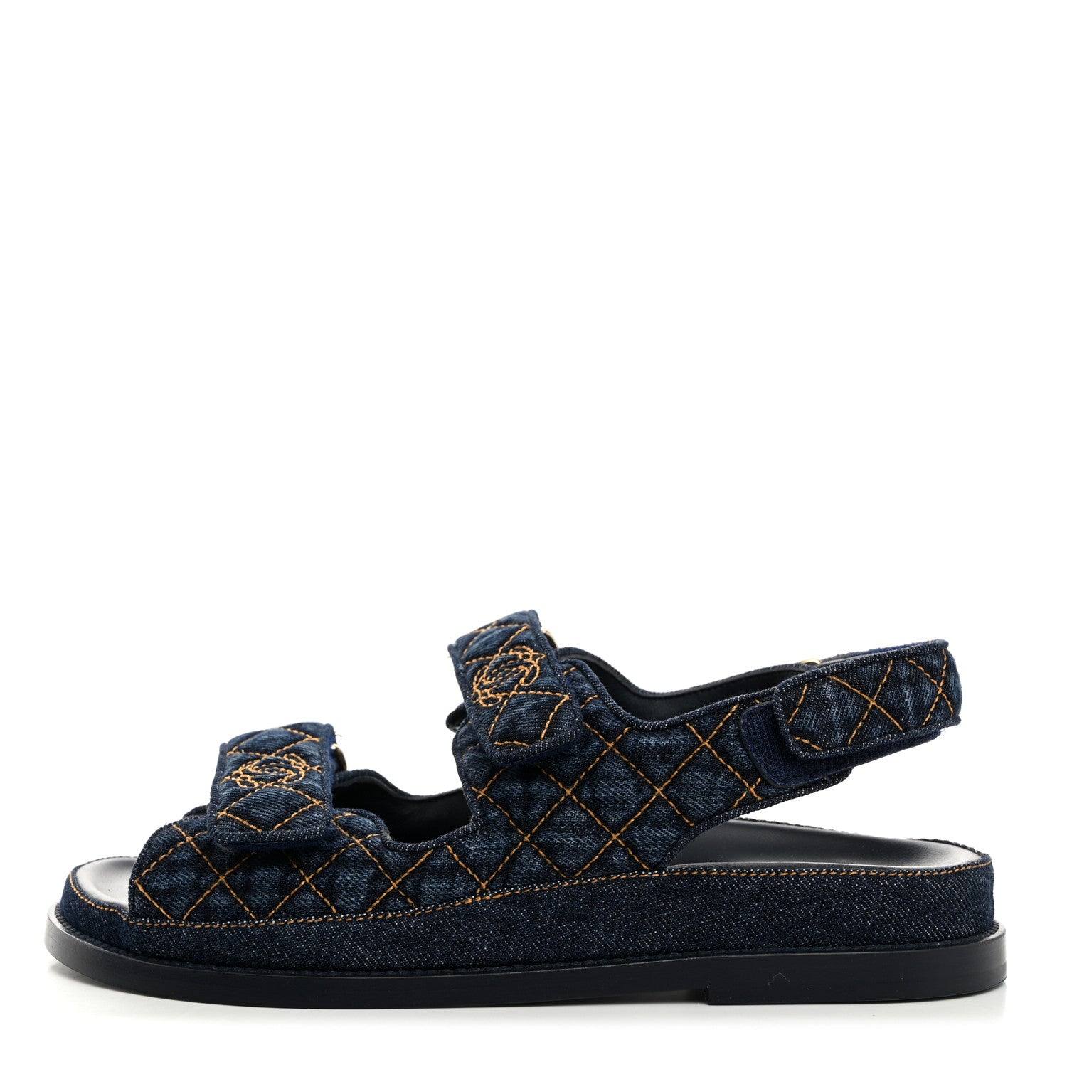 Chanel Denim Velcro Dad Sandals 38 Navy Blue 1 of 9