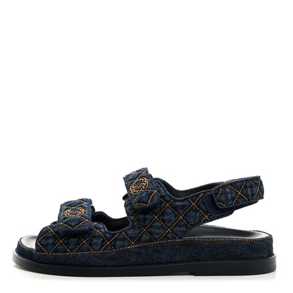 Chanel Denim Velcro Dad Sandals 38 Navy Blue 1 of 9