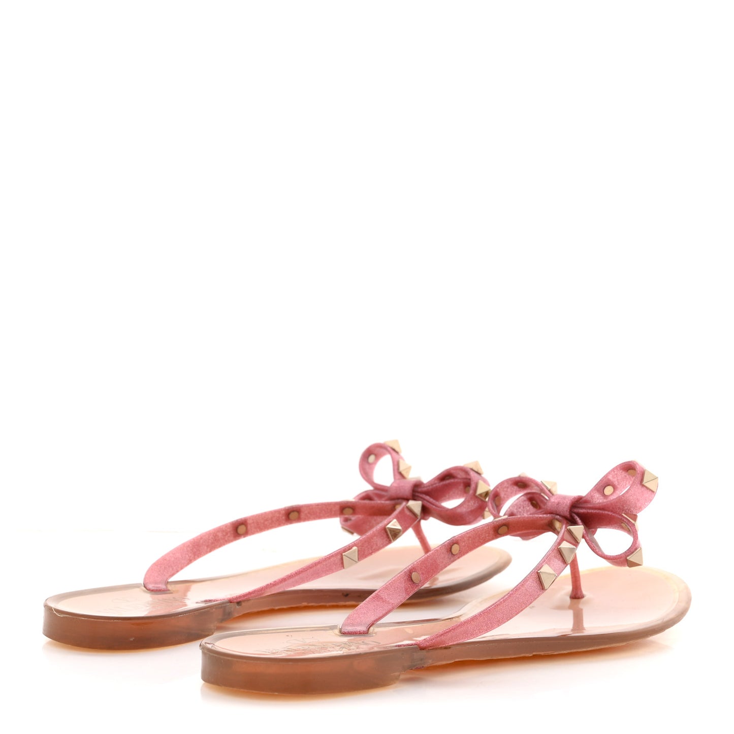 PVC Jelly Glitter Rockstud Bow Thong Sandals 39 Pink