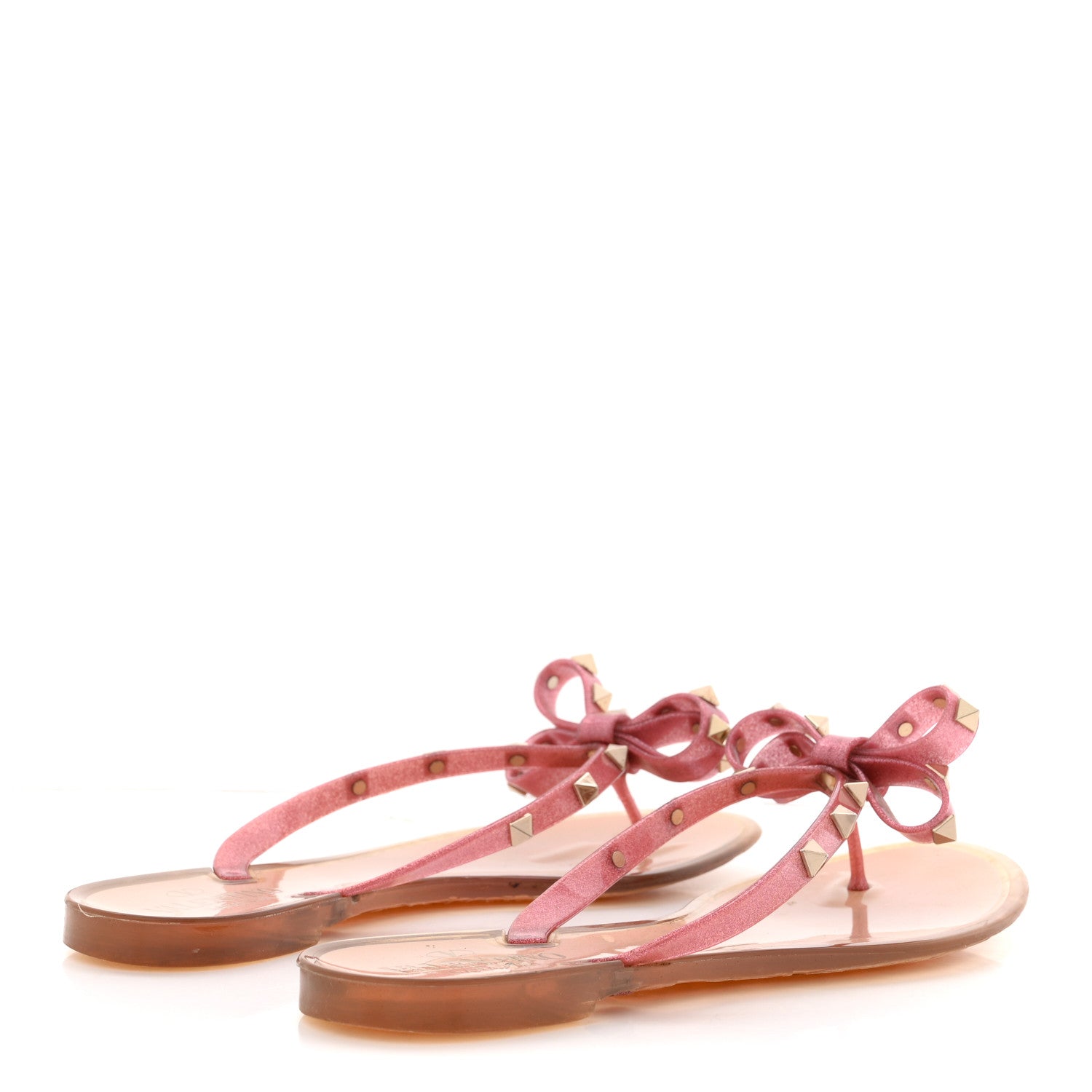 Valentino Garavani PVC Jelly Glitter Rockstud Bow Thong Sandals 39 Pink 5 of 10