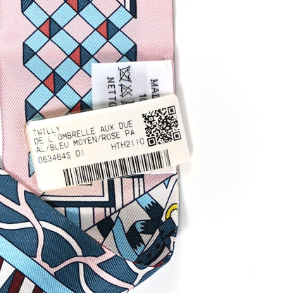Hermes Silk De l'Ombrelle Aux Duels Twilly Bleu Moyen Rose Pale 3 of 4
