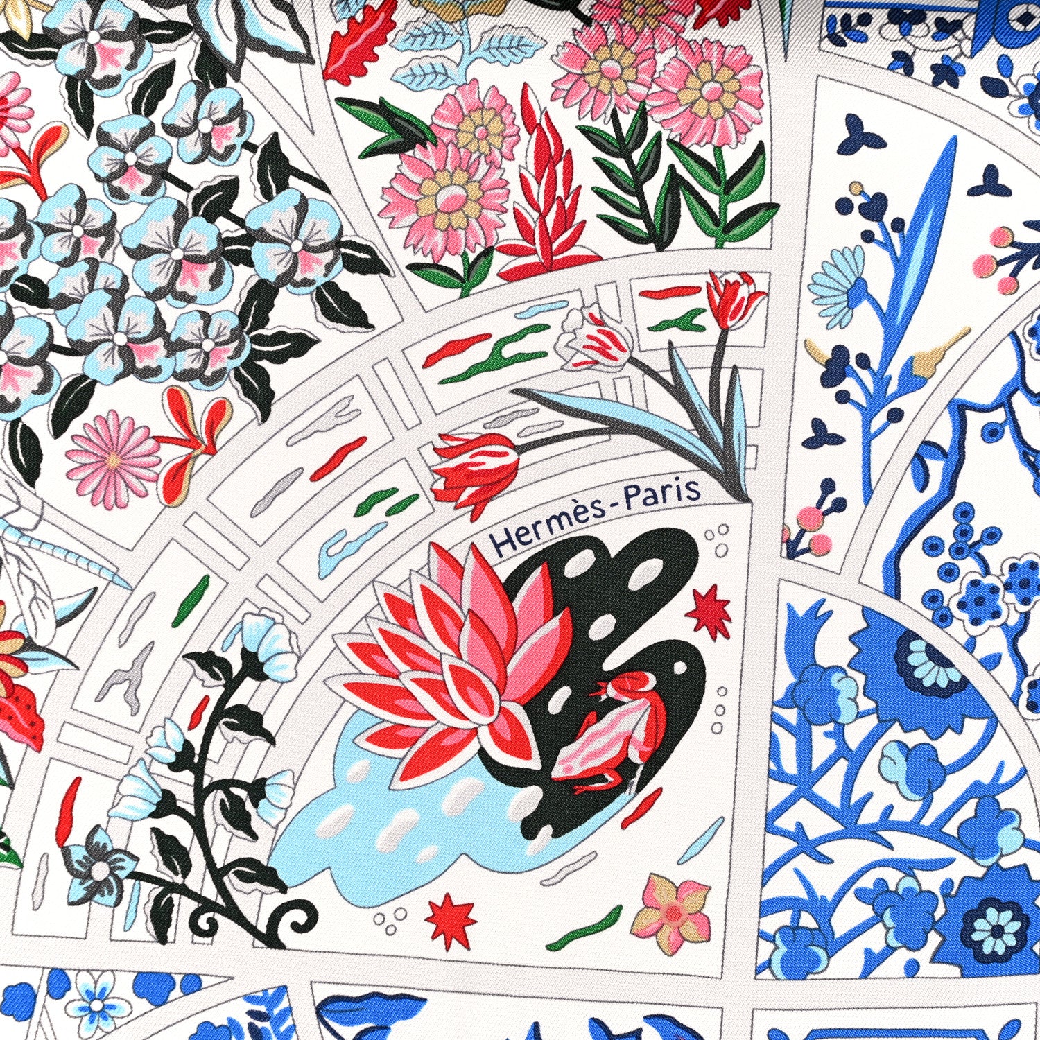 Hermes Silk Fleurs De Giverny Scarf 90 White Rouge Bleu 2 of 6