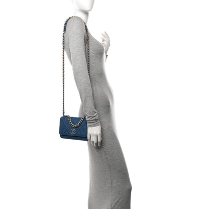 Chanel Denim Quilted Chanel 19 Wallet On Chain WOC Blue 2 of 13