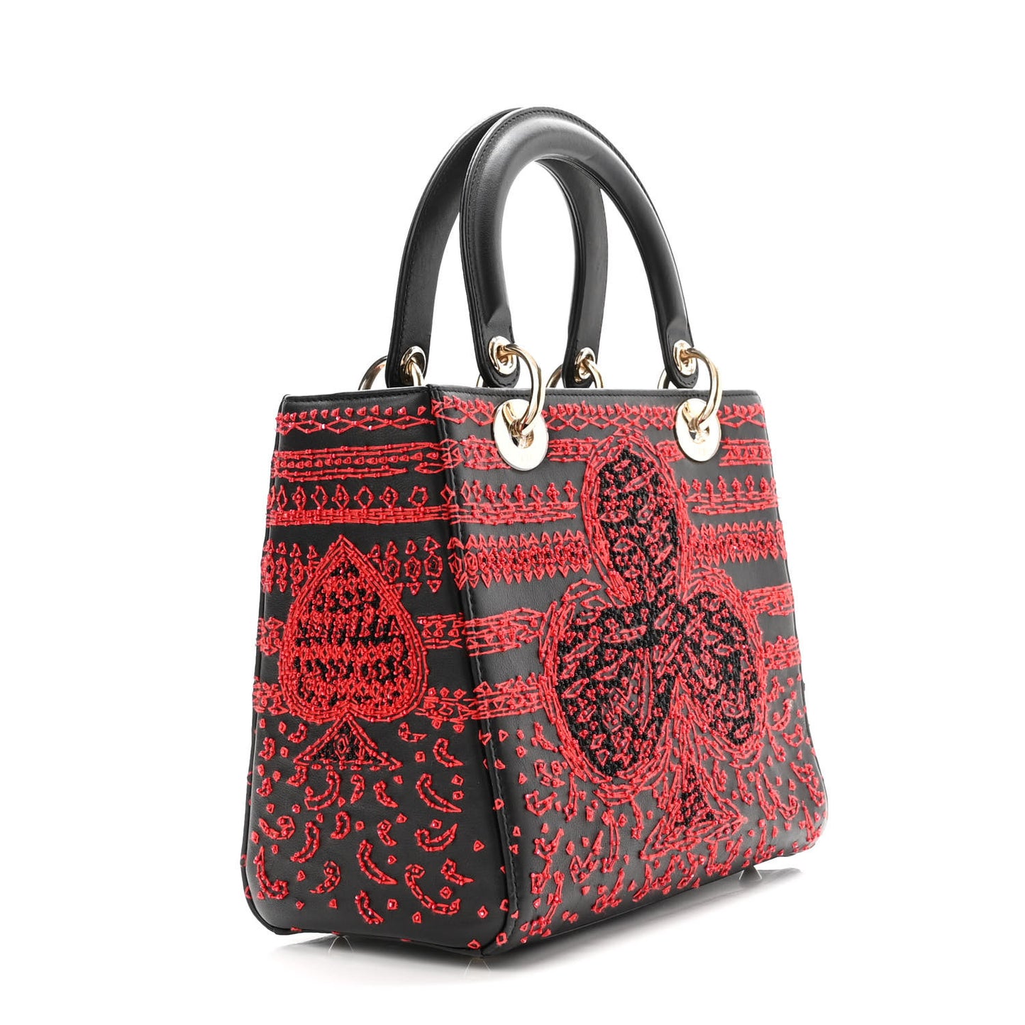 Smooth Calfskin Embroidered Heart Medium Lady Dior Black