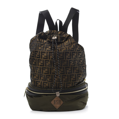 Fendi Nylon Dolmias Vitello Grace FF Convertible Drawstring Backpack Military Brown Tortora 1 of 17