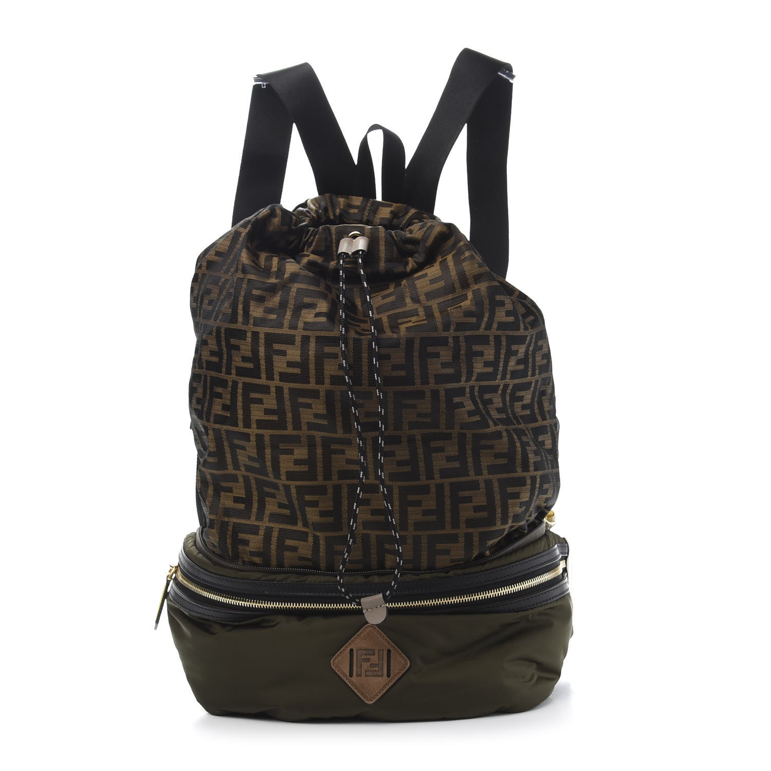 Fendi Nylon Dolmias Vitello Grace FF Convertible Drawstring Backpack Military Brown Tortora 1 of 17