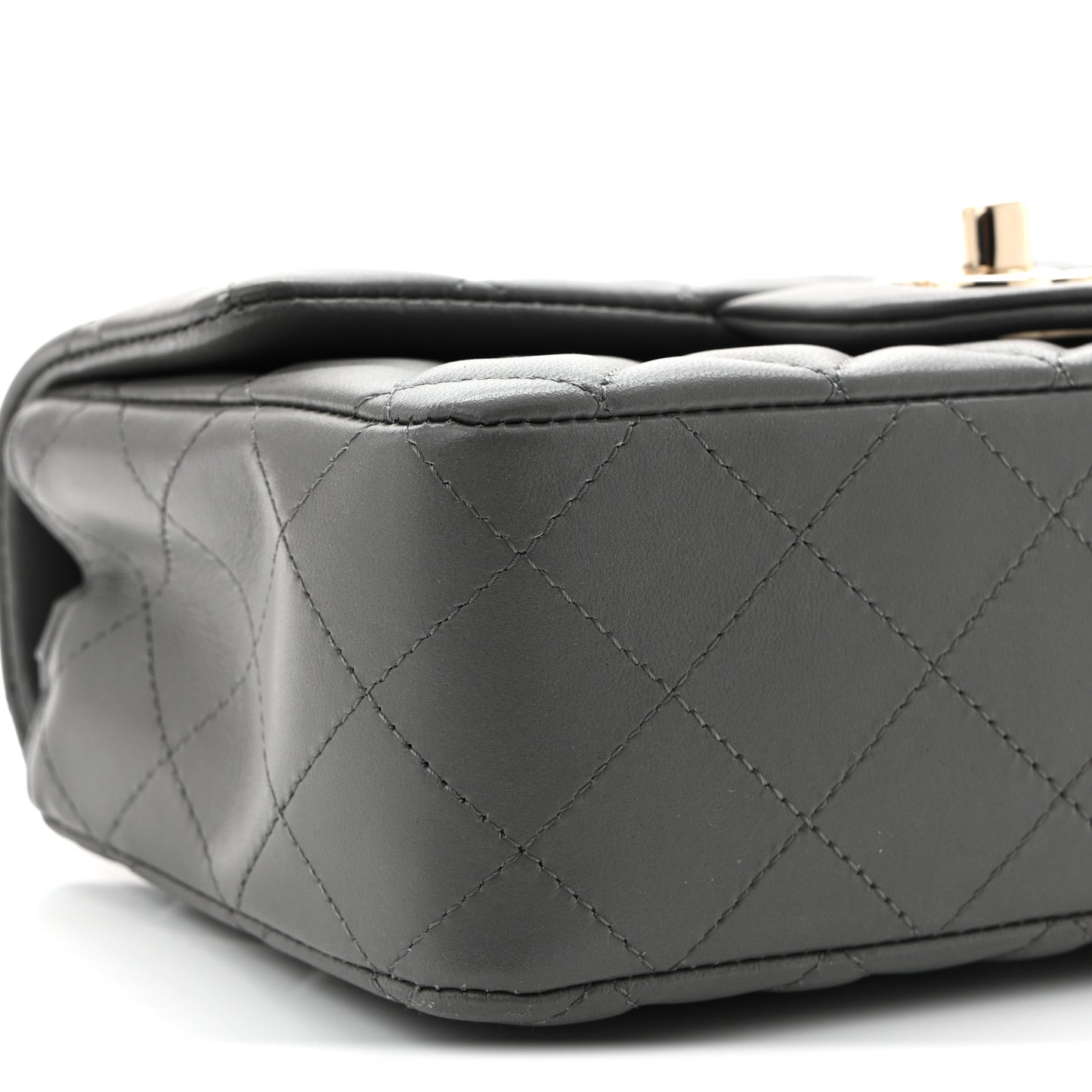 Lambskin Quilted Mini Rectangular Flap Dark Grey
