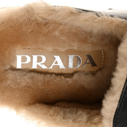 Prada Natural Calfskin Shearling Metal Triangle Logo 45mm Clogs 37 Black Sabbia 6 of 9