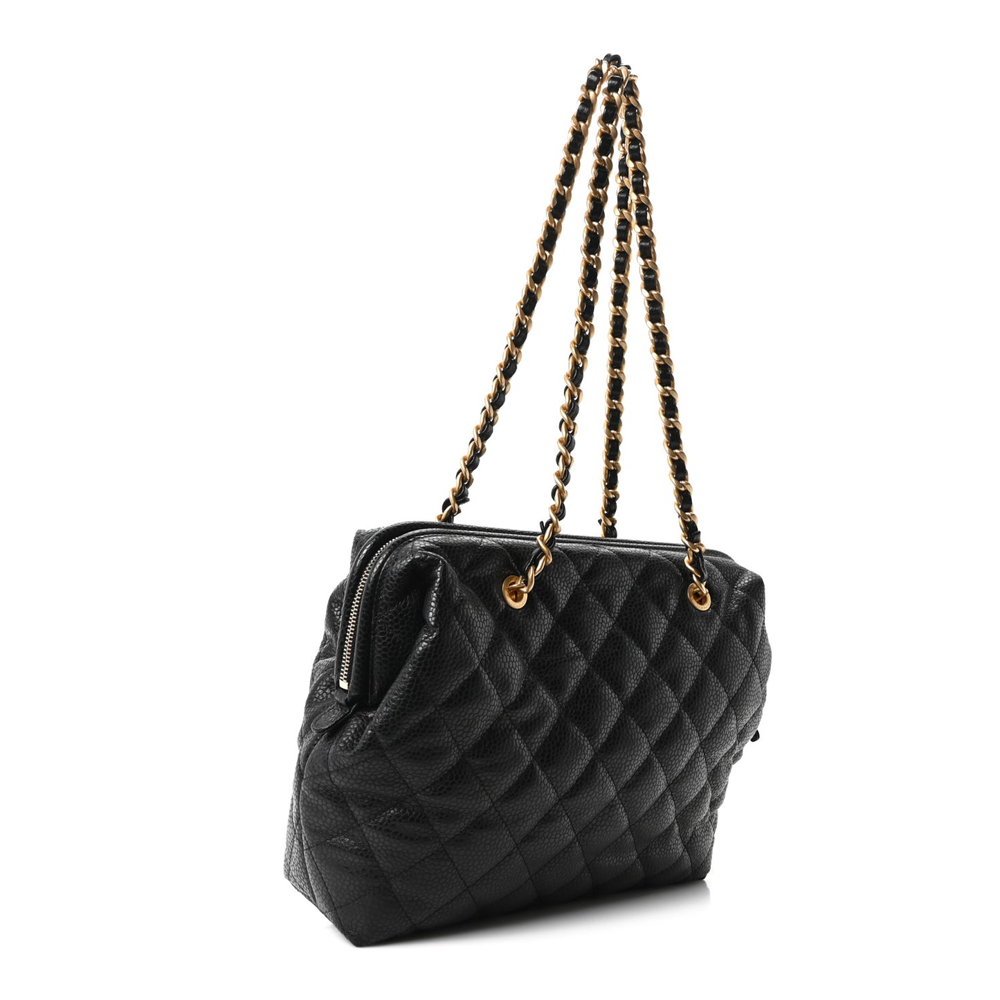 Shiny Caviar Quilted Large Bowling Bag Black Black Black
