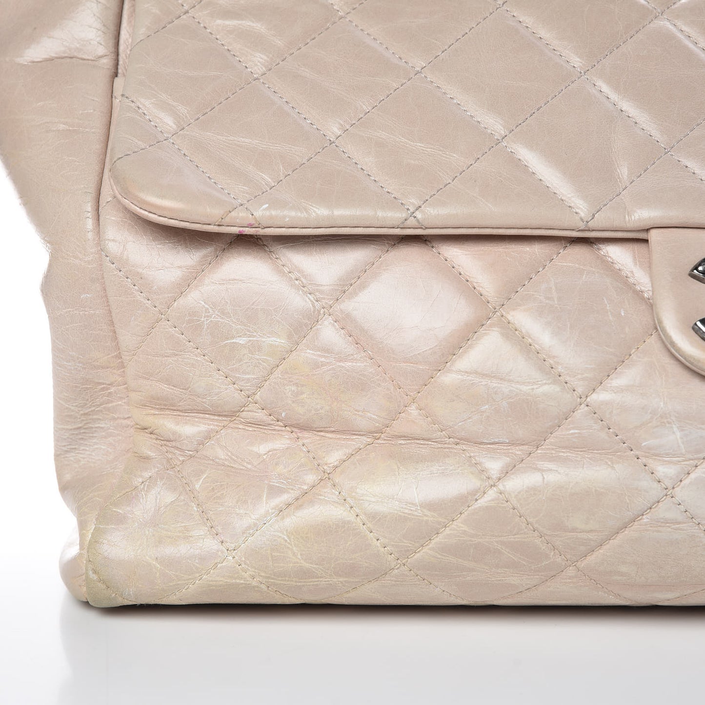 Glazed Calfskin Quilted Large Duo Color Tote Light Pink