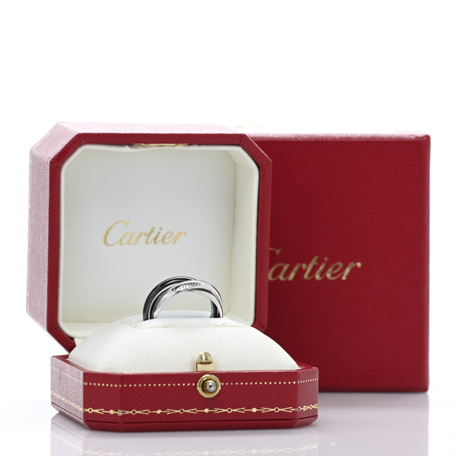 Cartier 18K White Gold Black Ceramic Trinity Ring 53 6.25 5 of 5